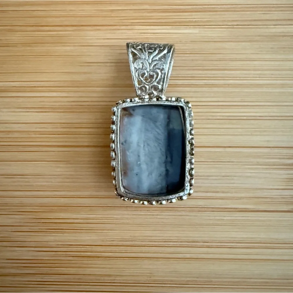 Sterling Silver Blue Agate Natural Stone Necklace Pendant - Picture 7 of 12
